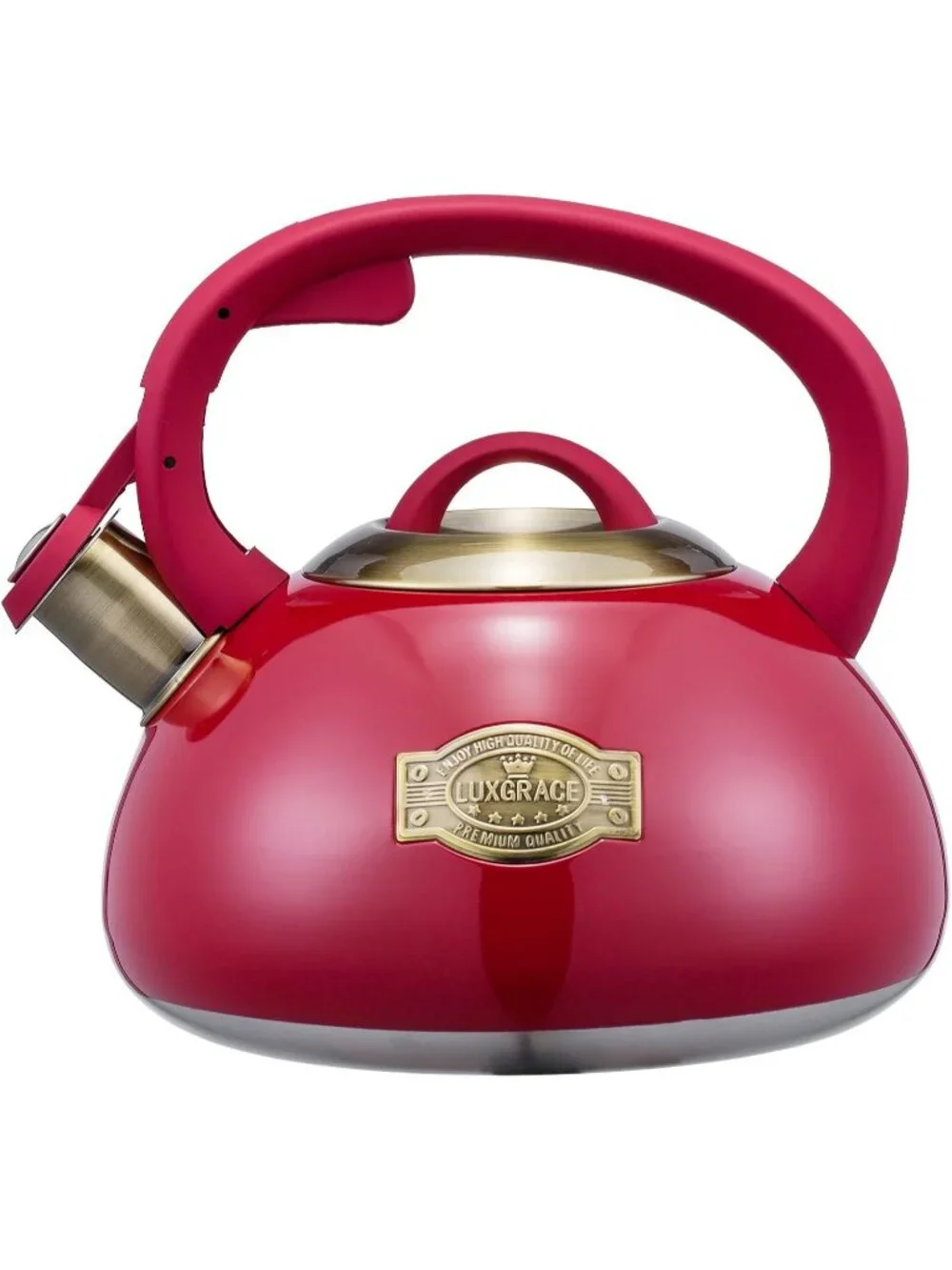 Red Kitchen Whistling Tea Kettle 2.2 Quart Stainless Steel Stovetop Induction